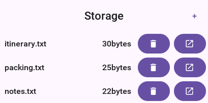 List of files within the storage